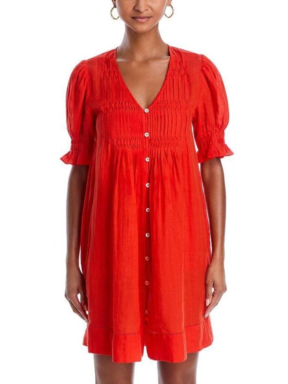 Sea New York Zora Puff Sleeve Mini Dress Boho Chic Cottagecore Orange - Medium